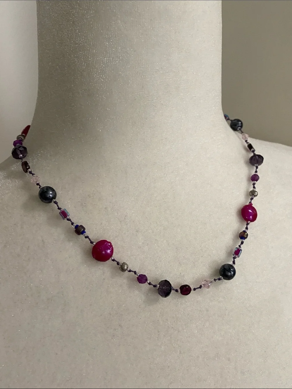 Purple & Pink Beaded Whimsical Artesian Necklace